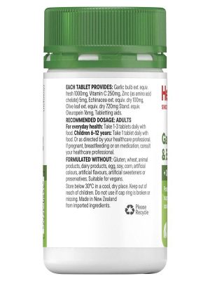 Healtheries Garlic Vit C Zinc & Echinacea with Olive Leaf 60 Tablets