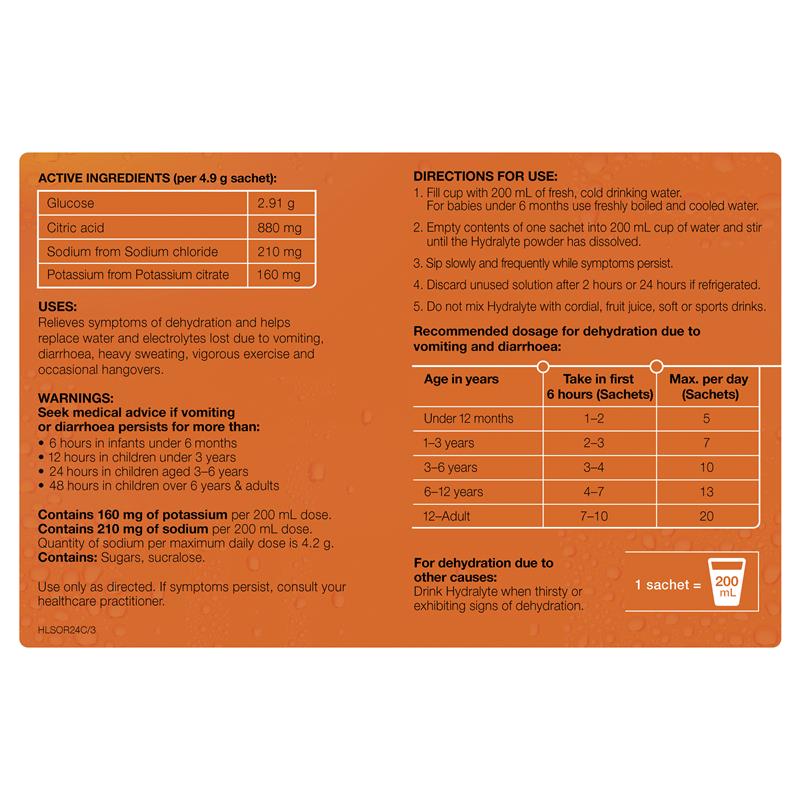 Hydralyte Electrolyte Orange Value Pack 4.9g x 24 Sachets - Image 2